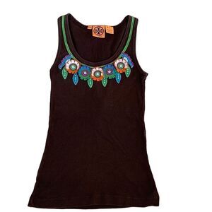 Tory Burch Tank embroidered Brown, Floral, Boho top size xs‎